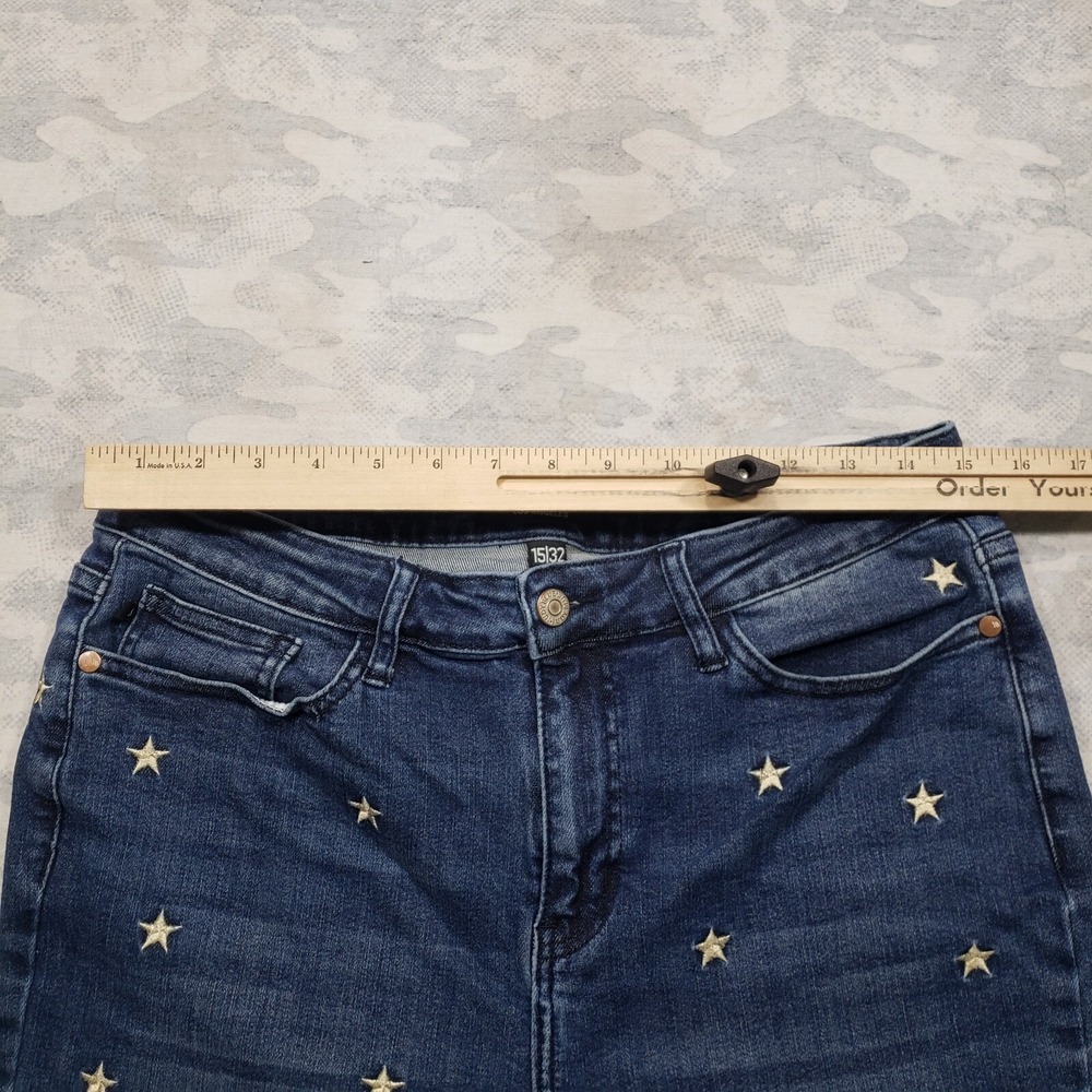 Judy Blue Jeans Womens 15/32 Blue Embroidered All Over Stars Skinny Medium Wash - Picture 7 of 11